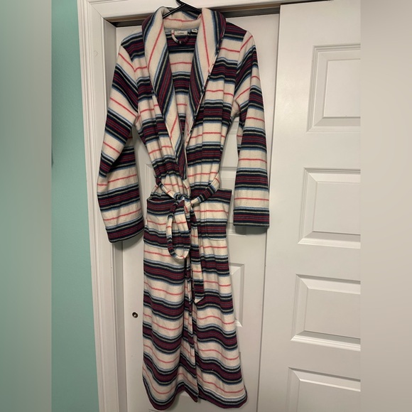 L.L. Bean Other - LL Bean Fleece Striped Robe Wrap Belted Housecoat Women’s M Winter Cozy Warm EUC